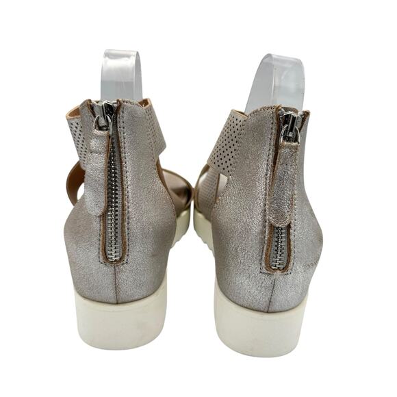 Steven Steve Madden Natural Comfort Klein Silver Leather Perforated Wedge Sandal - Picture 5 of 11